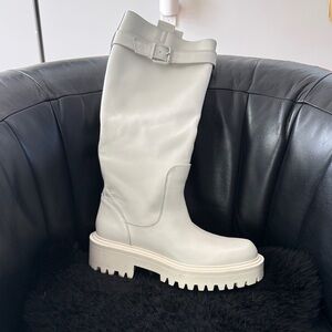 Vic Matie Ivory Leather Knee High Boots